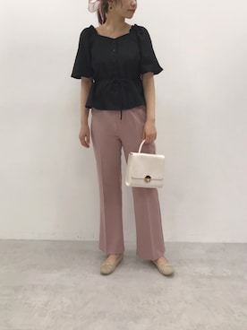 「one after another NICE CLAUP（ワンアフターアナザーナイスクラップ）のアイテム（バレエシューズ、ゴールド系）」を使った、ホソヤヤスコさん（レディース・161cm）の夏コーディネート