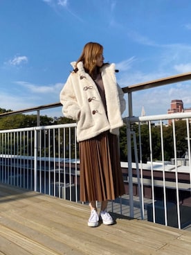 「one after another NICE CLAUP（ワンアフターアナザーナイスクラップ）のアイテム（ダッフルコート）」を使った、ホソヤヤスコさん（レディース・161cm）の秋コーディネート