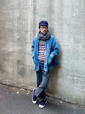 「RRL（ダブル アール エル）のアイテム（キャスケット）」を使った、ヤギハシカズヒロさん（メンズ・181cm）の冬コーディネート