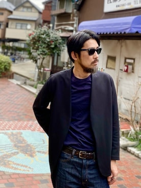 「ノーカラージャケット」｜ヤギハシカズヒロさん（メンズ・181cm）の春コーディネート