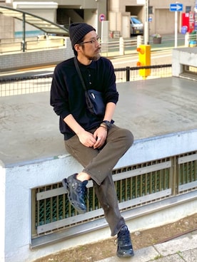 「CPH（シーピーエイチ）のアイテム（ニットキャップ/ビーニー）」を使った、ヤギハシカズヒロさん（メンズ・181cm）の春コーディネート