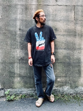 「Engineered Garments（エンジニアードガーメンツ）のアイテム（ハンチング/ベレー帽）」を使った、ヤギハシカズヒロさん（メンズ・181cm）の夏コーディネート