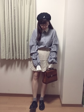 「袖ボリューム」｜「アイテム（ハンチング/ベレー帽）」を使った、mk98さん（レディース・158cm）の秋コーディネート