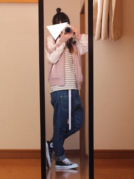 「AS KNOW AS plus（アズノゥアズプラス）のアイテム（スタジャン）」を使った、ごとち♥さん（レディース・153cm）の春コーディネート