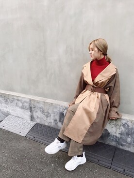 「韓国」｜「アイテム（トレンチコート）」を使った、ayuさん（レディース・156cm）の秋コーディネート