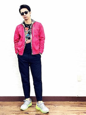 「EN ROUTE（アンルート）のアイテム（スニーカー）」を使った、mitsuruさん（メンズ・178cm）の春コーディネート