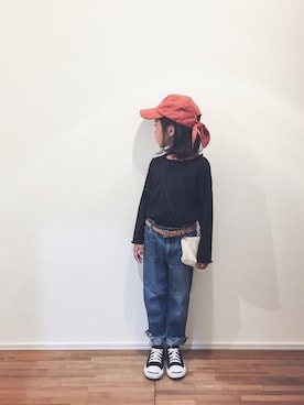 「CIAOPANIC TYPY（チャオパニックティピー）のアイテム（キャップ）」を使った、yuyuemさん（キッズ・110cm）の秋コーディネート