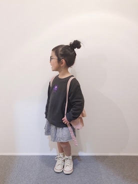 「CIAOPANIC TYPY（チャオパニックティピー）のアイテム（スウェット）」を使った、yuyuemさん（キッズ・100cm）の冬コーディネート