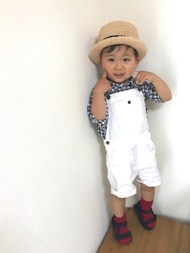 「サンダルに靴下」｜「アイテム（サロペット/オーバーオール）」を使った、KG☻さん（キッズ・90cm）の夏コーディネート