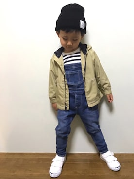 「ジャックパーセル」｜「アイテム（サロペット/オーバーオール）」を使った、KG☻さん（キッズ・100cm）の秋コーディネート
