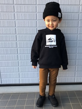 「CAMP7」｜「アイテム（ニットキャップ/ビーニー）」を使った、KG☻さん（キッズ・100cm）の冬コーディネート