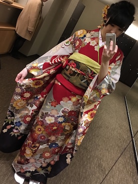 「VINTAGE（ヴィンテージ）のアイテム（和装小物）」を使った、みいさん（レディース・167cm）の冬コーディネート