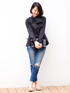 「ボウタイ」｜Emmaさん（レディース・161cm）の夏コーディネート