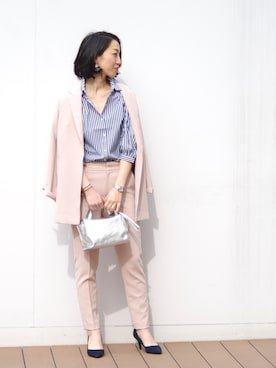 「ロングジャケット」｜「アイテム（アクセサリー）」を使った、Emmaさん（レディース・161cm）の春コーディネート