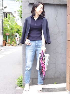 「サマーニット」｜「アイテム（ノーカラージャケット）」を使った、Emmaさん（レディース・161cm）の夏コーディネート