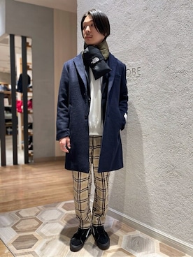 「417 EDIFICE（フォーワンセブンエディフィス）のアイテム（チェスターコート）」を使った、TOGOさん（メンズ・173cm）の冬コーディネート