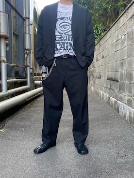 「マルジェラ」｜「アイテム（ノーカラージャケット）」を使った、718hanaさん（メンズ・174cm）の春コーディネート