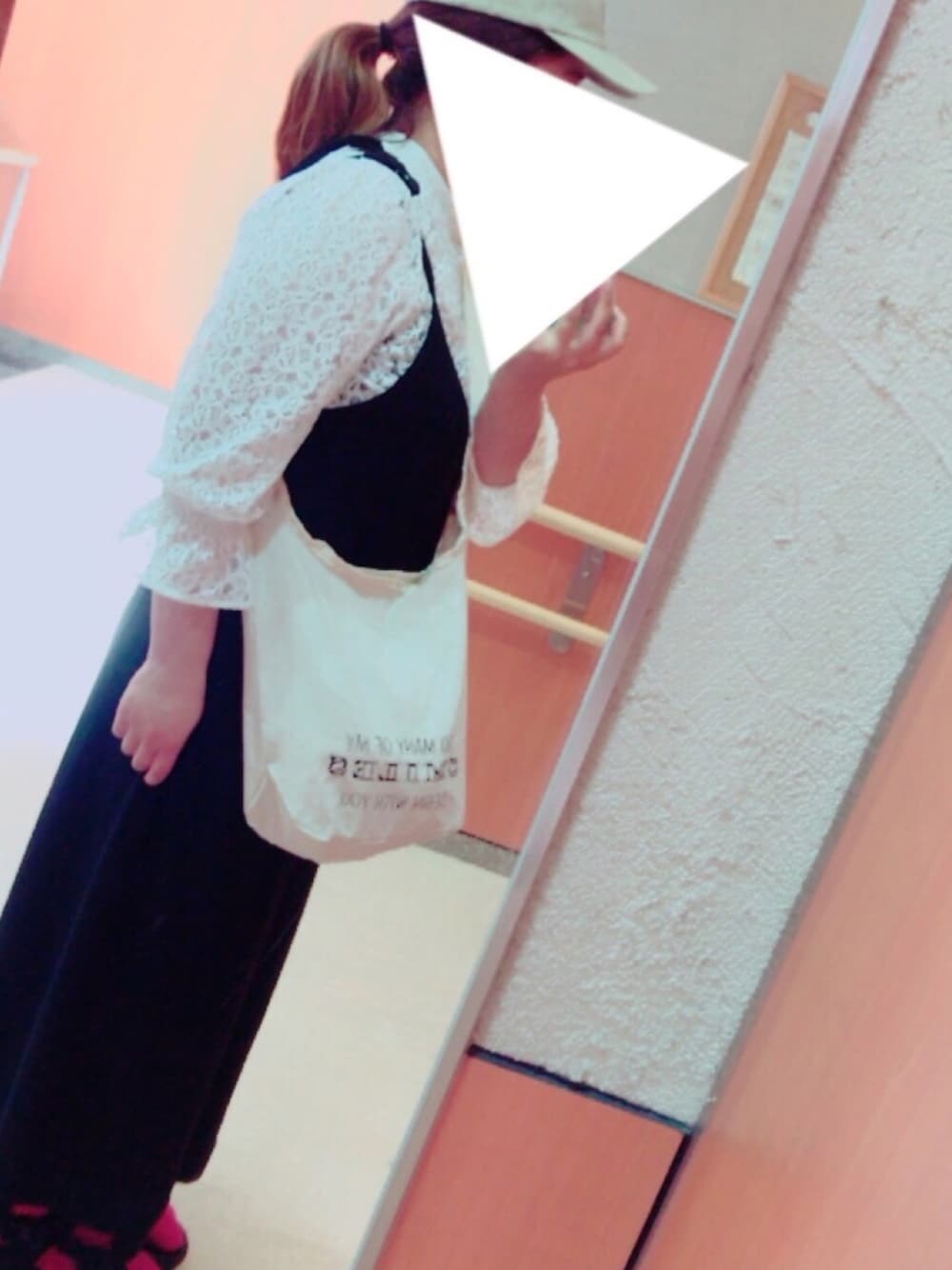 「帽子、オールインワン、レース、スポサン×靴下、Honeys、GU、プチプラ」｜「Honeysの肩リボンオールインワン（つなぎ/オールインワン、ブラック系）」を使った、erer6さん（レディース・159cm）の夏コーディネートの1枚目の写真