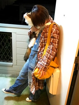 「VINTAGE（ヴィンテージ）のアイテム（その他アウター、ブラウン系）」を使った、リコリスさん（レディース・158cm）の冬コーディネート