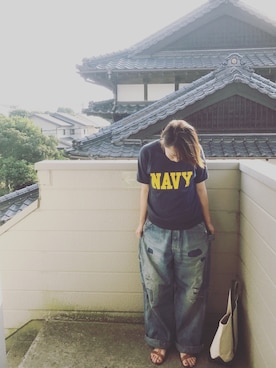 「ビンテージデニム」｜「アイテム（スウェット）」を使った、リコリスさん（レディース・158cm）の夏コーディネート