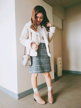 「SpRay（スプレイ）のアイテム（ムートンコート）」を使った、Ri-koさん（レディース・148cm）の冬コーディネート