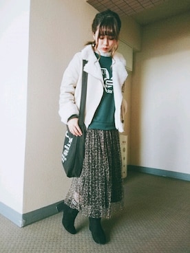 「SpRay（スプレイ）のアイテム（ムートンコート）」を使った、Ri-koさん（レディース・148cm）の冬コーディネート