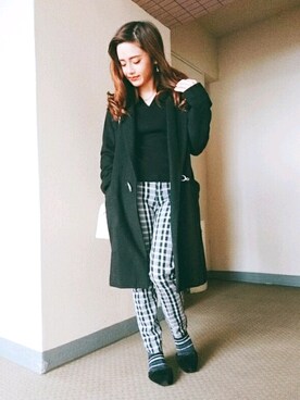 「CECIL McBEE（セシルマクビー）のアイテム（チェスターコート）」を使った、Ri-koさん（レディース・148cm）の冬コーディネート