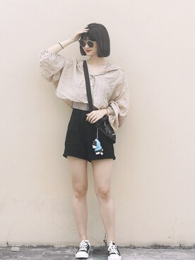 「Omekashi（オメカシ）のVレースフレンチプルオーバー（Tシャツ/カットソー）」を使った、Hannnaさん（レディース・165cm）の秋コーディネート