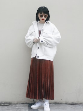 「休闲」｜「アイテム（その他アウター）」を使った、Hannnaさん（レディース・165cm）の冬コーディネート