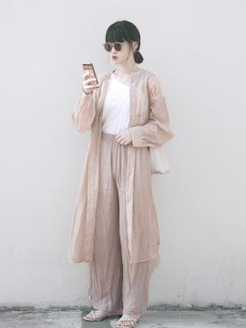 「シアーシャツワンピース」｜「アイテム（シャツワンピース）」を使った、Hannnaさん（レディース・165cm）の夏コーディネート