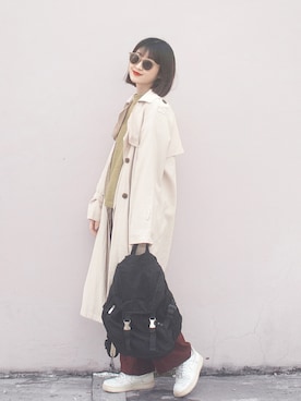「one after another NICE CLAUP（ワンアフターアナザーナイスクラップ）のアイテム（トレンチコート）」を使った、Hannnaさん（レディース・165cm）の春コーディネート