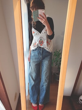 「MERCURYDUO（マーキュリーデュオ）のアイテム（キャミソール）」を使った、mikiさん（レディース・158cm）の冬コーディネート