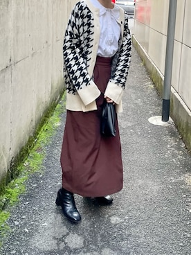 「w closet（ダブルクローゼット）のスクエアトゥブーツ（ブーツ）」を使った、おざわさん（レディース・157cm）の冬コーディネート