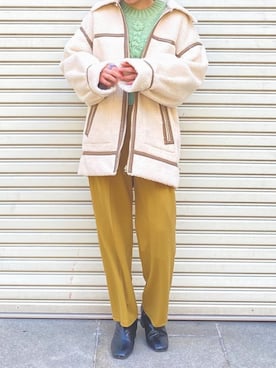 「w closet（ダブルクローゼット）のスクエアトゥブーツ（ブーツ）」を使った、おざわさん（レディース・157cm）の冬コーディネート