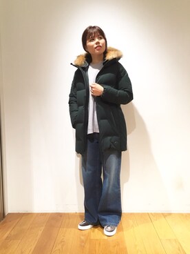 「デサント」｜「アイテム（ダウンジャケット/コート）」を使った、水摩さん（レディース・160cm）の秋コーディネート