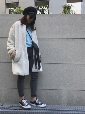「GAP（ギャップ）のアイテム（ムートンコート）」を使った、Mさん（レディース・164cm）の秋コーディネート