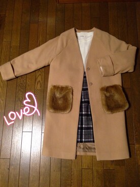 「OZOC（オゾック）のアイテム（ノーカラージャケット）」を使った、Haru☺︎♡さん（レディース・157cm）の冬コーディネート
