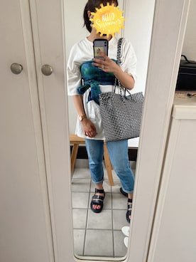 「アイテム（チューブトップ、ブルー系）」を使った、SAKUM@さん（レディース・158cm）の夏コーディネート