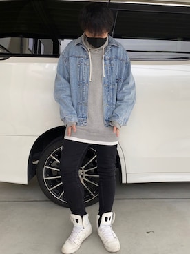 「ワッフル」｜「アイテム（デニムジャケット）」を使った、X.Hiideさん（メンズ・178cm）の冬コーディネート