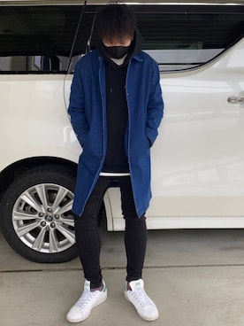「ZARA（ザラ）のアイテム（ステンカラーコート）」を使った、X.Hiideさん（メンズ・178cm）の冬コーディネート