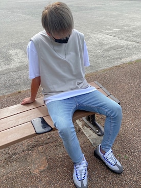 「RAGEBLUE（レイジブルー）のシリコンテンジクロングタンク/873711（タンクトップ）」を使った、X.Hiideさん（メンズ・178cm）の夏コーディネート