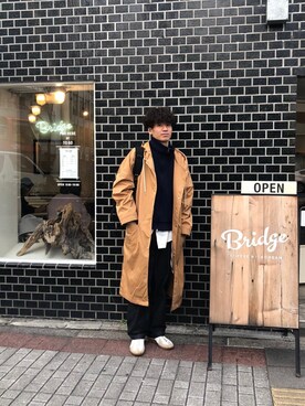「アイテム（ステンカラーコート）」を使った、セキ　タクマさん（メンズ・181cm・20代）の冬コーディネート