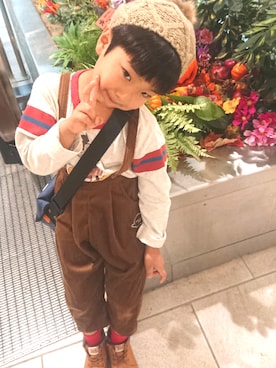 「DAISO（DAISO）のアイテム（ハンチング/ベレー帽）」を使った、mek0さん（キッズ・110cm）の冬コーディネート