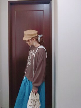 「ehka sopo（エヘカソポ）のフロッキーモチーフトレーナー（Tシャツ/カットソー）」を使った、mek0さん（レディース・151cm）の春コーディネート