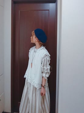 「おうちスタイル」｜「アイテム（ハンチング/ベレー帽）」を使った、mek0さん（レディース・151cm）の春コーディネート