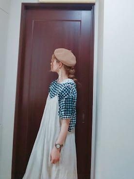 「部屋撮り」｜「アイテム（ハンチング/ベレー帽）」を使った、mek0さん（レディース・151cm）の春コーディネート