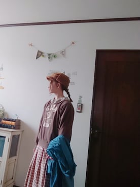 「ehka sopo（エヘカソポ）のフロッキーモチーフトレーナー（Tシャツ/カットソー）」を使った、mek0さん（レディース・151cm）の秋コーディネート