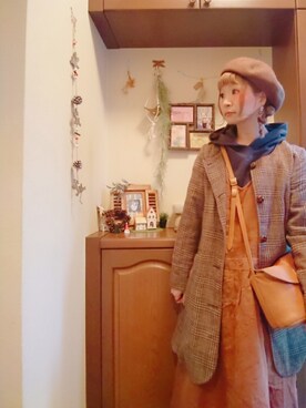 「Bleu Bleuet（ブルーブルーエ）のアイテム（ハンチング/ベレー帽）」を使った、mek0さん（レディース・151cm）の冬コーディネート