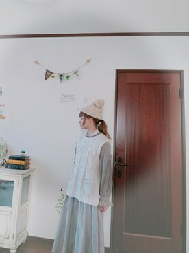 「いつもありがとうございます」｜「アイテム（ニットキャップ/ビーニー）」を使った、mek0さん（レディース・151cm）の冬コーディネート