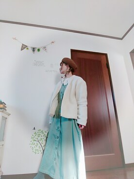 「Bleu Bleuet（ブルーブルーエ）のアイテム（ハンチング/ベレー帽）」を使った、mek0さん（レディース・151cm）の冬コーディネート